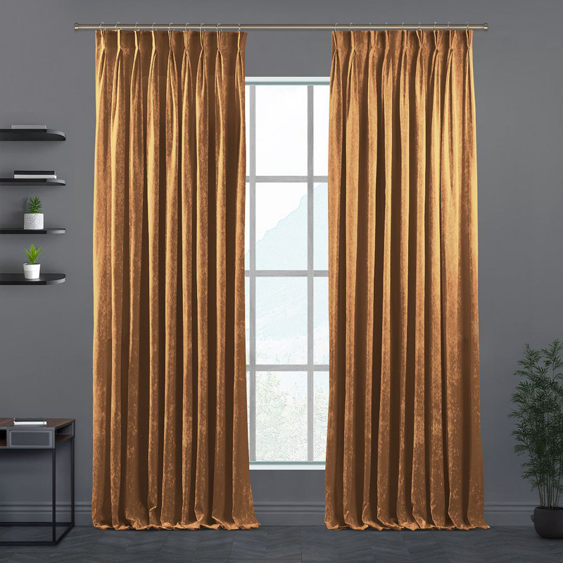Velvet Semi-shee Single Curtain Panel, Marigold, 245cm Width x 200cm Drop