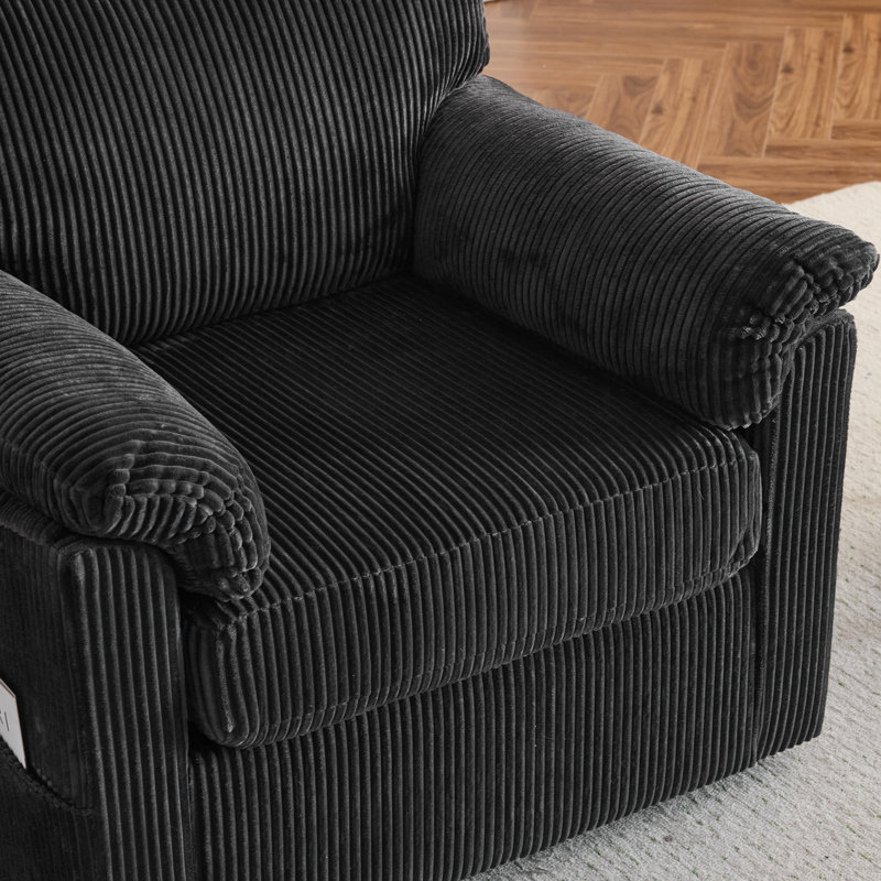 33" Swivel Barrel Chair, Upholstered Armchair With Side Pockets, Black Duplicate 1