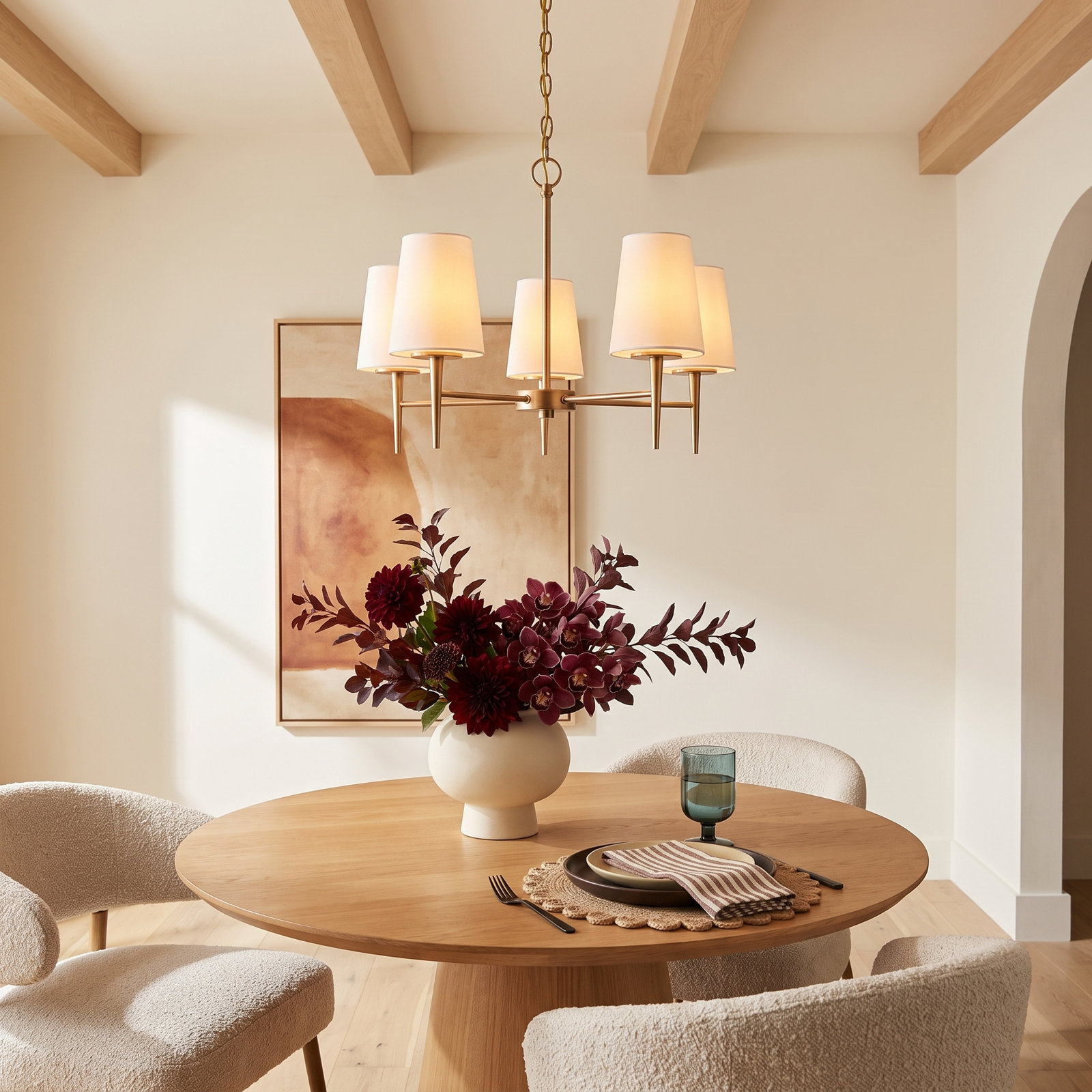 Erlandson 5 - Light Dimmable Chandelier, Satin Brass, 17.5" H x 25.25" W x 25.25" D, 100 Watt A19 Medium