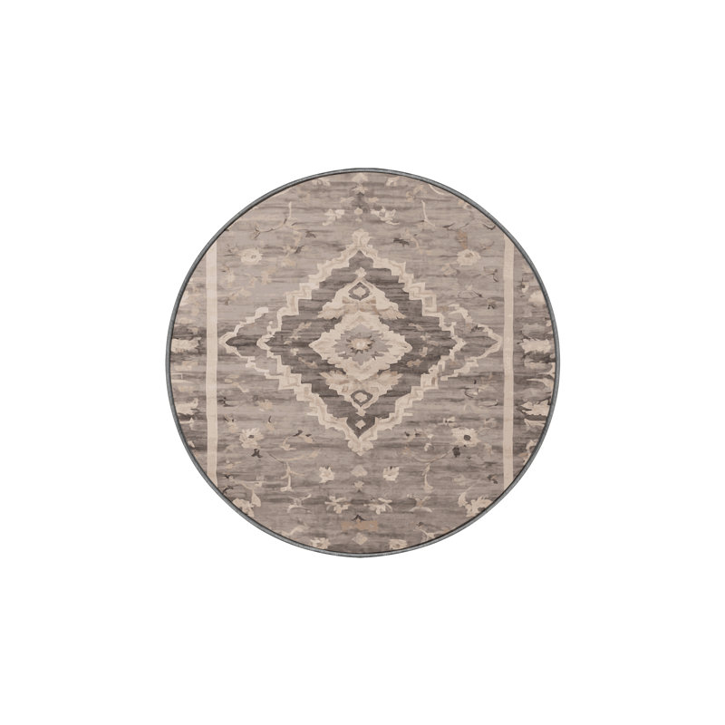Tapis gris soyeux et moelleux, Rond 3 pi