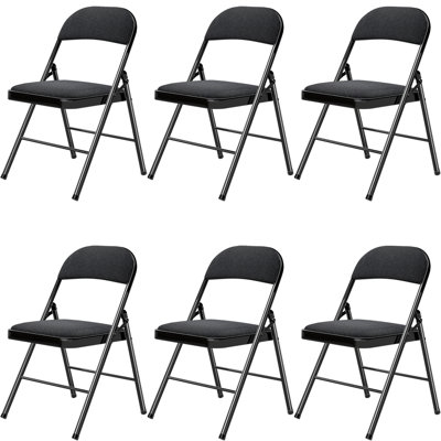 Ensemble de 6 chaises pliantes avec sièges rembourrés en similicuir, structure en métal robuste et chaises pliantes portatives noires pour la maison, le bureau et les événements