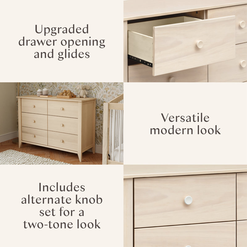 Sprout 6 Drawer 19.75" Double Dresser, Washed Natural