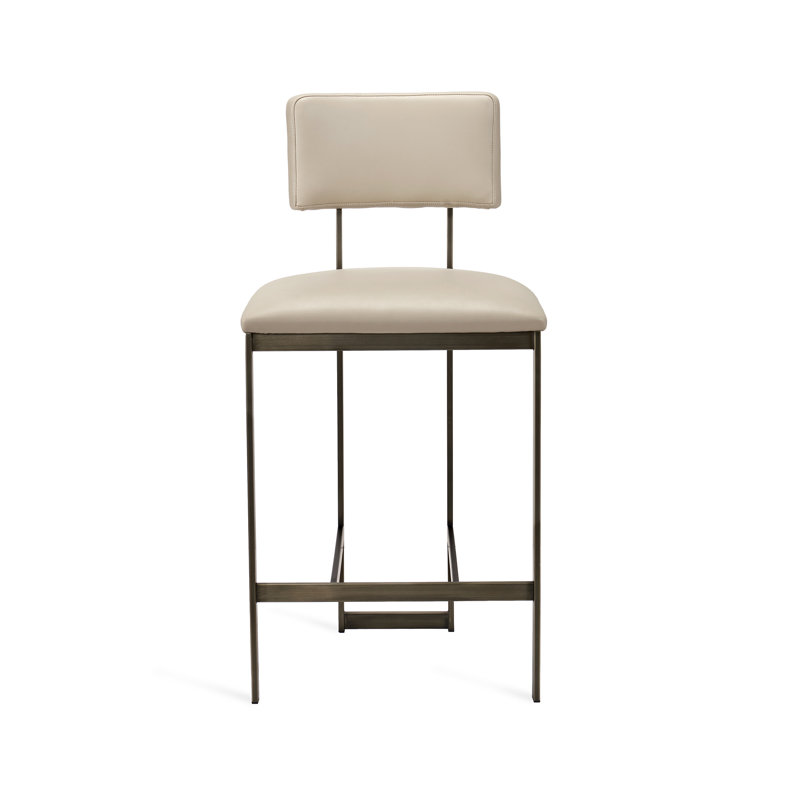 Landon Upholstered Stool with Metal Frame, Counter Stool (26" Seat Height), Antique Bronze, Cream Latte