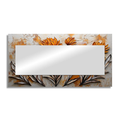 White Orange Sunset Thistle Song Harmony II - Floral Mirror For Wall Art Decor - Printed On Metal