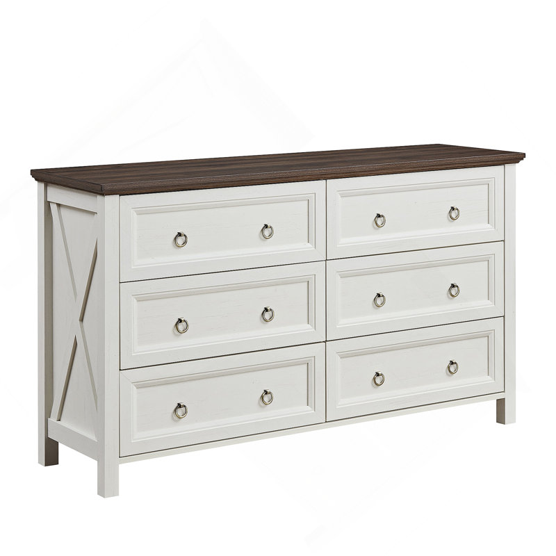 Commode horizontale en bois manufacturé à 6 tiroirs