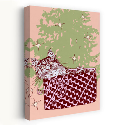 «Christmas Cat Surprise Playful Whimsical Abstract Christmas Tree Cat Landscape Nature», reproduction d'art mural