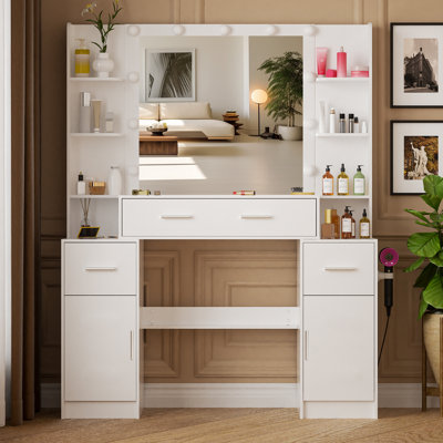 Coiffeuse de maquillage avec miroir, coiffeuse blanche avec tiroirs, armoires, coiffeuse de chambre pour fille