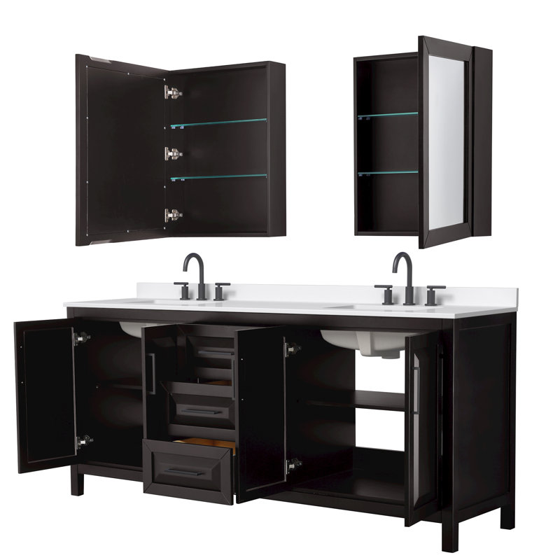 Daria 80 in. with Mirror Vanity, White Quartz, Brown, Matte Black