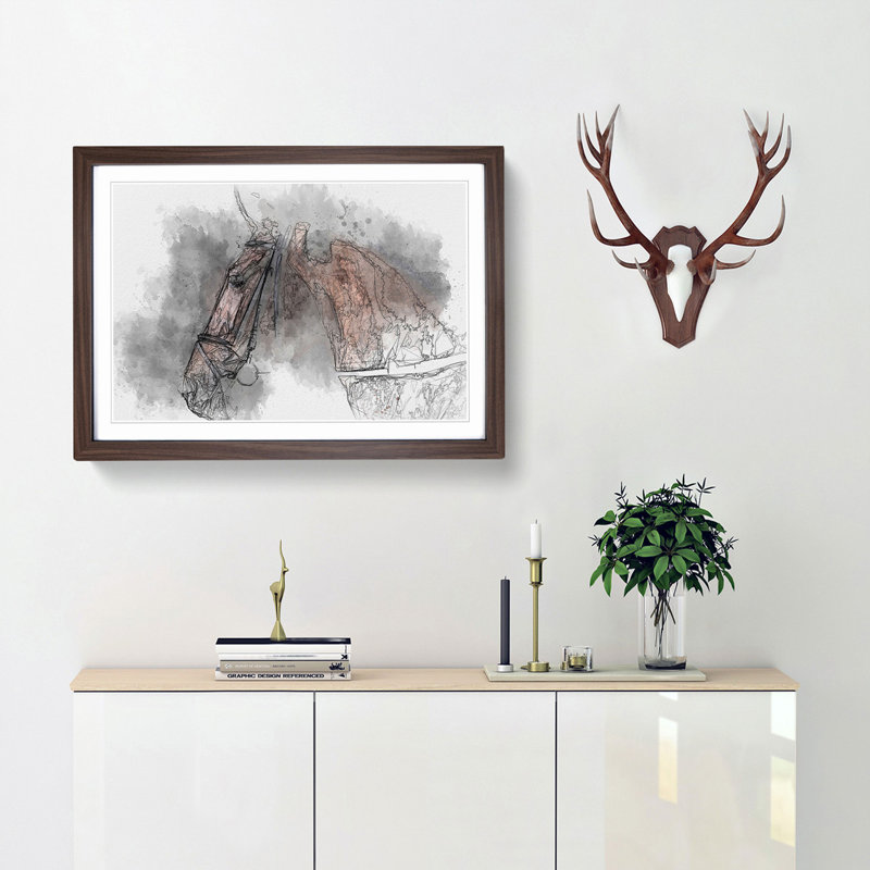 Horse Portrait in Abstract - Picture Frame Graphic Art Print, 62cm H x 87cm W x 2cm D, Walnut Framed