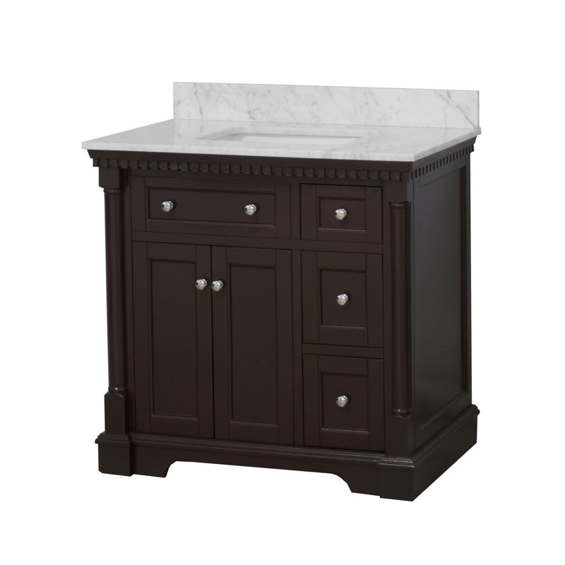 Ensemble de meuble-lavabo simple 36 po Fossen, Chocolat, Marbre de Carrare