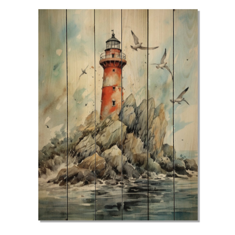 Tour de guet océanique VI - Impression côtière sur bois de pin naturel, H 32 po x l 24 po x P 0,78 po