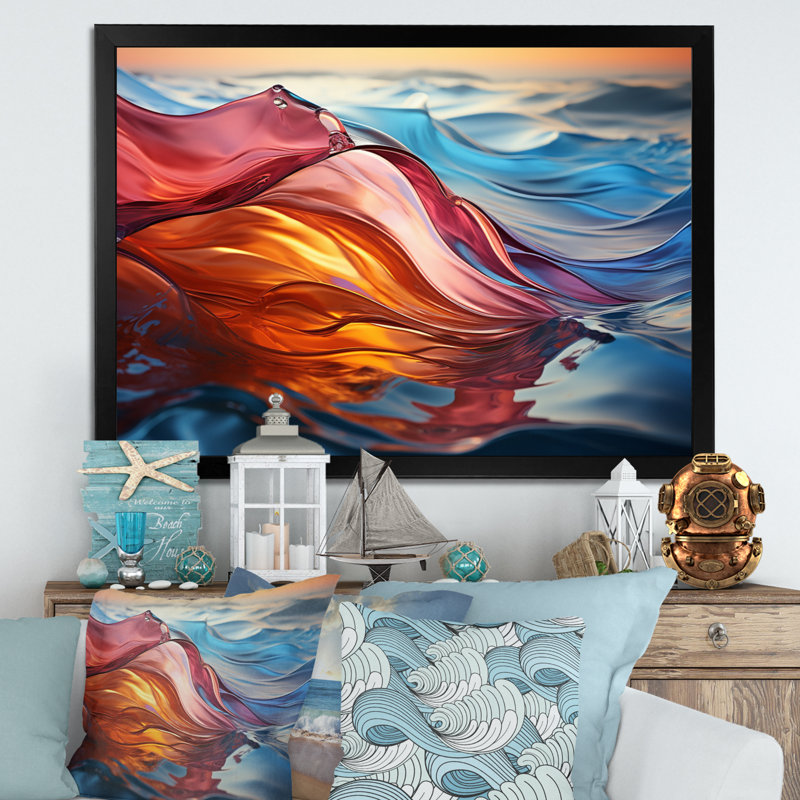 Coastal Chromatique Waterscapes I - impression, H 16 po x l 32 po x P 1 po, Cadre flottant doré