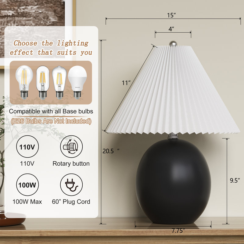 20.5'' Ceramic Table Lamp For Living Room/bedroom, Black