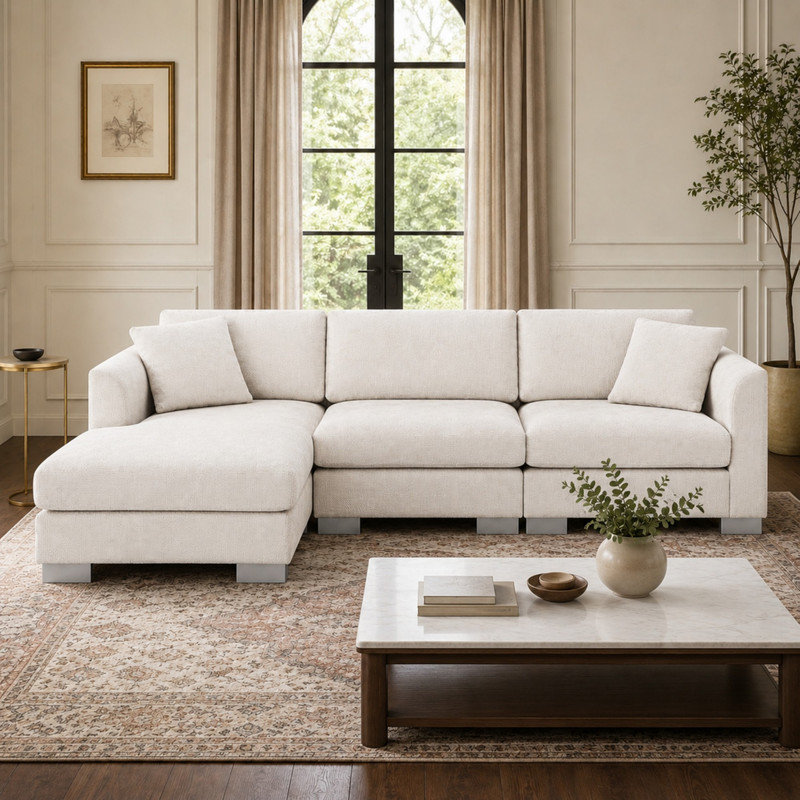 Canapé modulaire 96 po Chenille, Light Gray