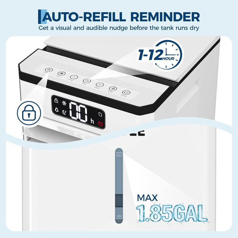 Refroidisseur d'air par évaporation 7L, refroidisseur portatif 3-en-1, 3 vitesses, minuterie 12H, télécommande, oscillation à 80 °, réservoir de 1,85 gallons