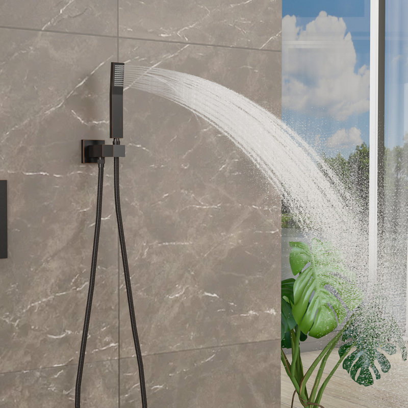 Système de pomme de douche 12 "en acier inoxydable avec robinet cascade, avec valve brute, Bronze huilé