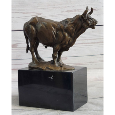 Statue de vache bovin en métal bronze chaud moulé à chaud sur base de marbre Kahlif