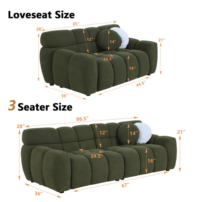 Allasia Upholstered 86.5'' Sofa, Green Boucle