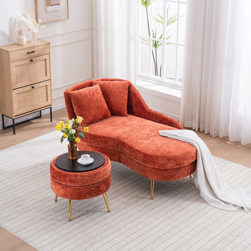 Upholstered Chaise Lounge Chair Indoor With Multi-functional Ottoman Chenille Chaise Lounge Fluffy Reading Chairs For Office Living Room Bedroom Relaxing