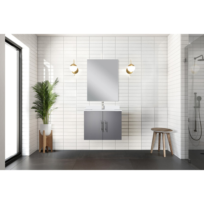 24 po L Comptoir de salle de bain gris foncé - comptoir en quartz, 18 miroirs, fermeture en douceur, espace de rangement spacieux, salle de bain en tache avec comptoir blanc et miroir