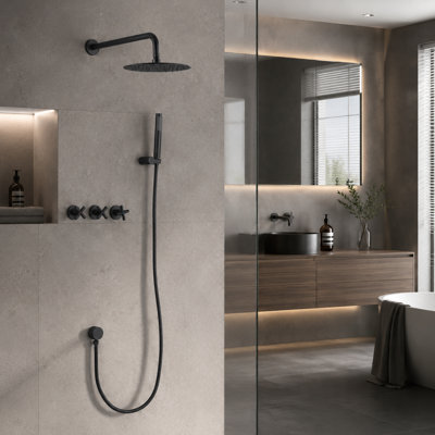 cox Round Rain Shower Combo Set Wall-Mounted Bathroom Shower System with 10-Inch Rain Showerhead