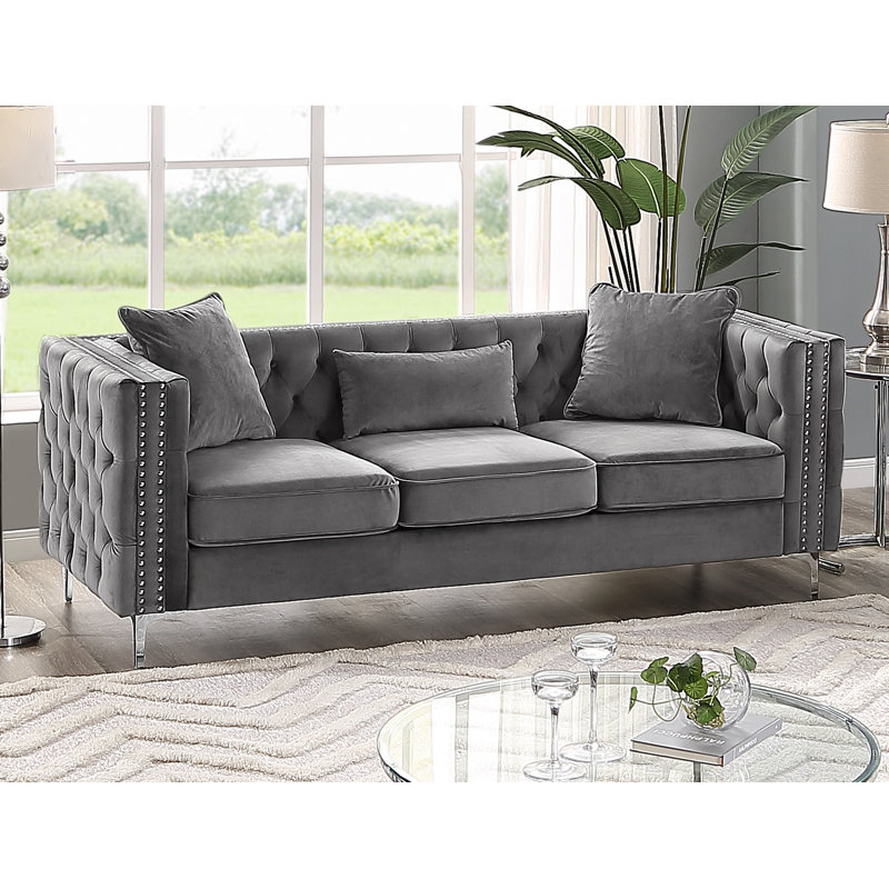 Canapé Chesterfield en velours 86 po Martine