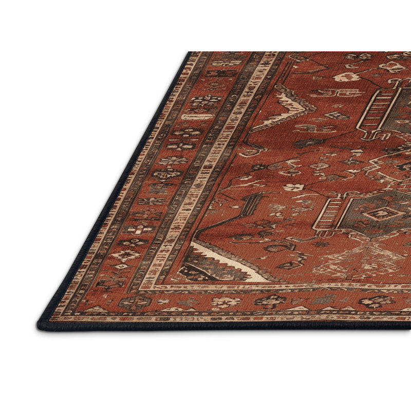 Machine Washable Turkish Brown Area Rug, Rectangle 7' x 9'