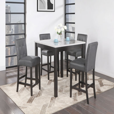 BAR TABLE AND 4 BAR STOOLS