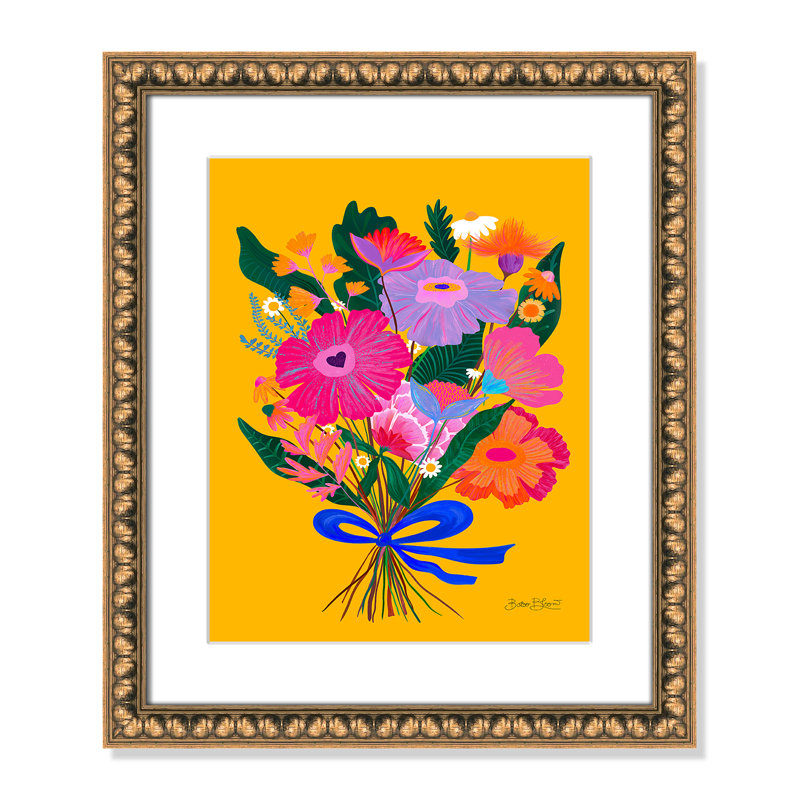 Imprimé éclectique de fleurs par Bloom, 17'' W x 20'' H, Imprimé mat, Perles de feuilles dorées