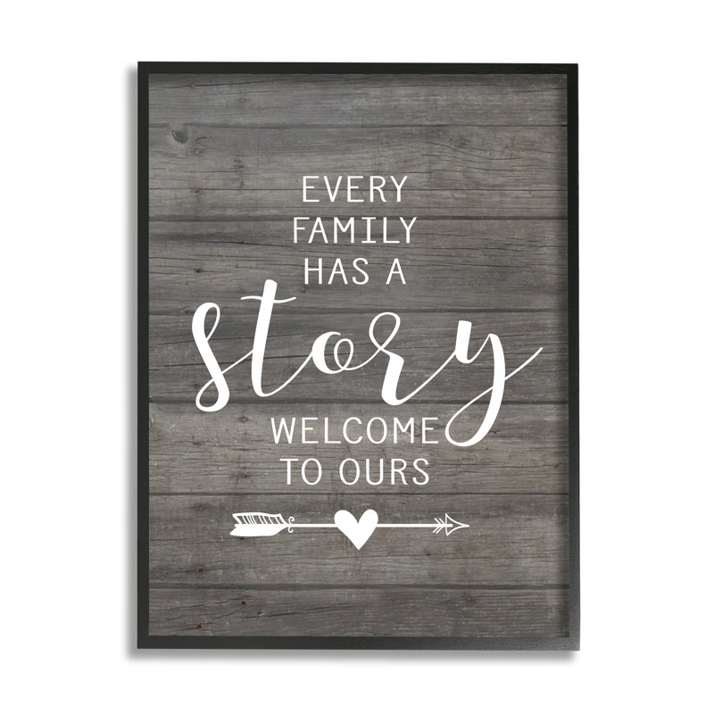 «Every Family Has a Story» par lettrage et doublure - impression d'art textuel, Cadre noir, H 30 po x l 24 po