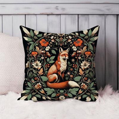 Animals William Morris Botanical Damask Style Fox I Cottage & Cottagecore