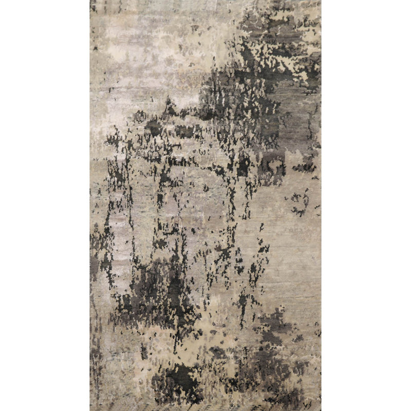 Tapis oriental abstrait en laine et en soie noué à la main KPSI 17 po 2 po 11 po x 5 po 2 po 17 Stories