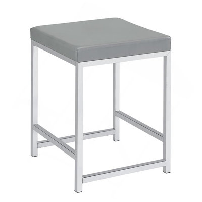 Light Grey Upholstered Square Vanity Stool