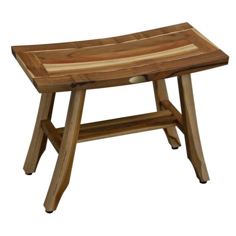 Banc de douche en bois massif Damietta, H 18 po x l 12 po x P 24 po, Brun naturel