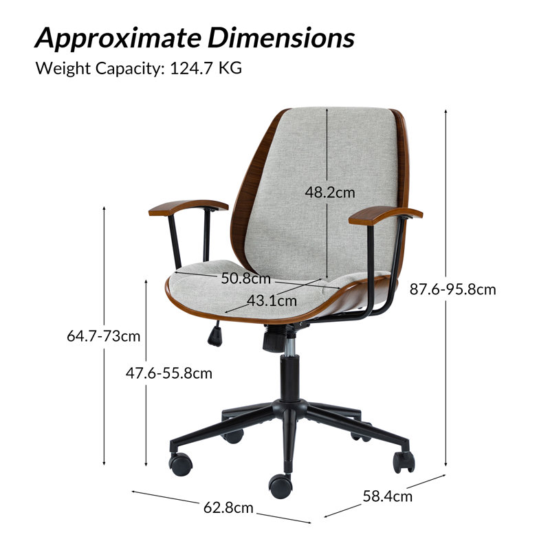 Luis 62.8cm W Modern Polyester Swivel Office Chair, Grey