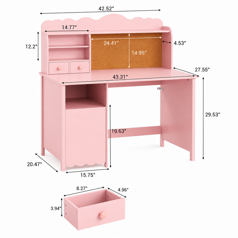 Bureau d'écriture rose avec tablette à 2 niveaux, Rose