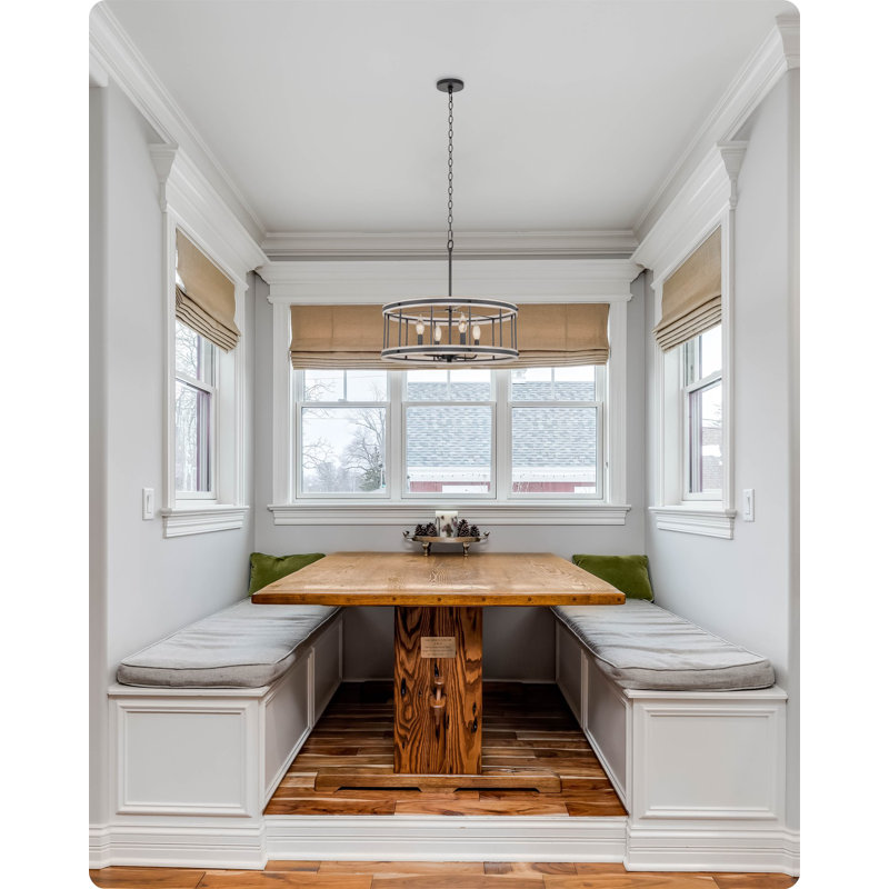21" 4-Light Farmhouse Pendant Drum Chandelier, White Ash Wood Style + Black Finish