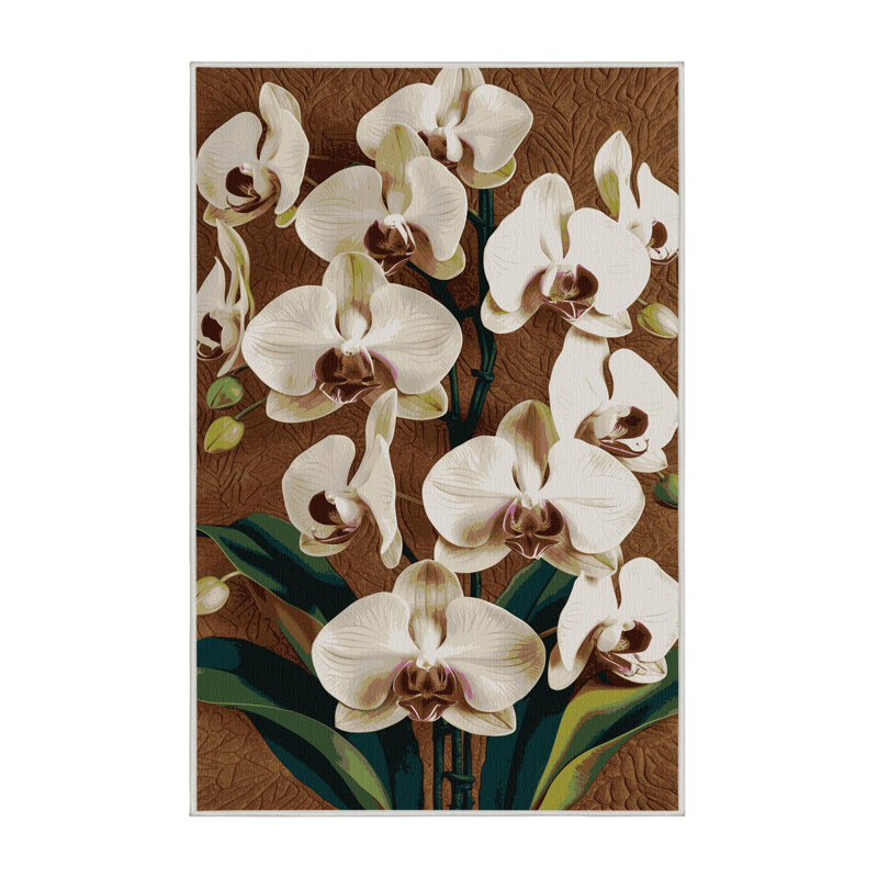 Tapis botanique beige lavable à la machine, Rectangle 2 pi x 3 pi