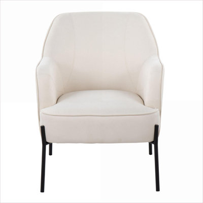 Chaise de salle à manger contemporaine LumiSource Daniella, revêtement en tissu tissé crème, pieds en métal noir, utilisation intérieure pour adultes