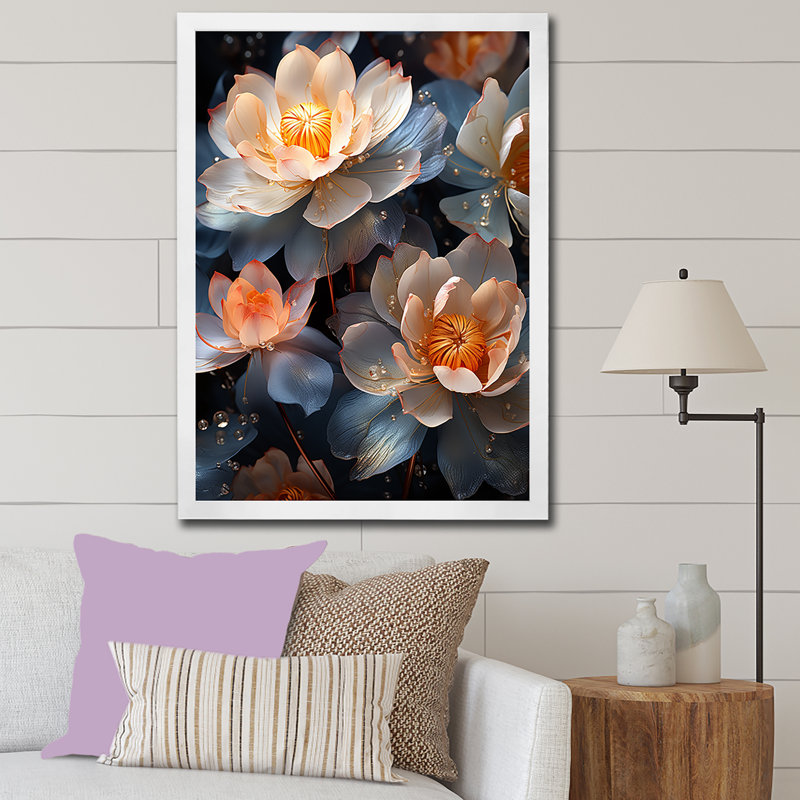 Beautiful Rainy Lotus Dance, reproduction d'art sur toile, Cadre simple blanc, H 40 po x l 30 po x P 1,5 po