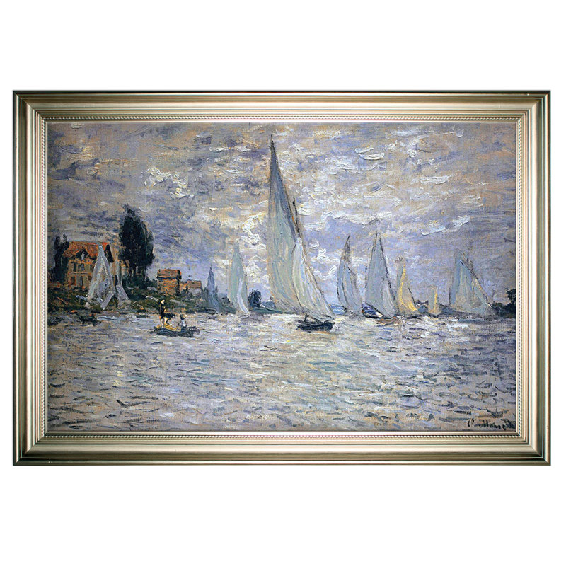 La régate des bateaux à Argenteuil - Reproduction, H 30 po x l 42 po x P 2 po, Cadre argenté, Pas de tapis