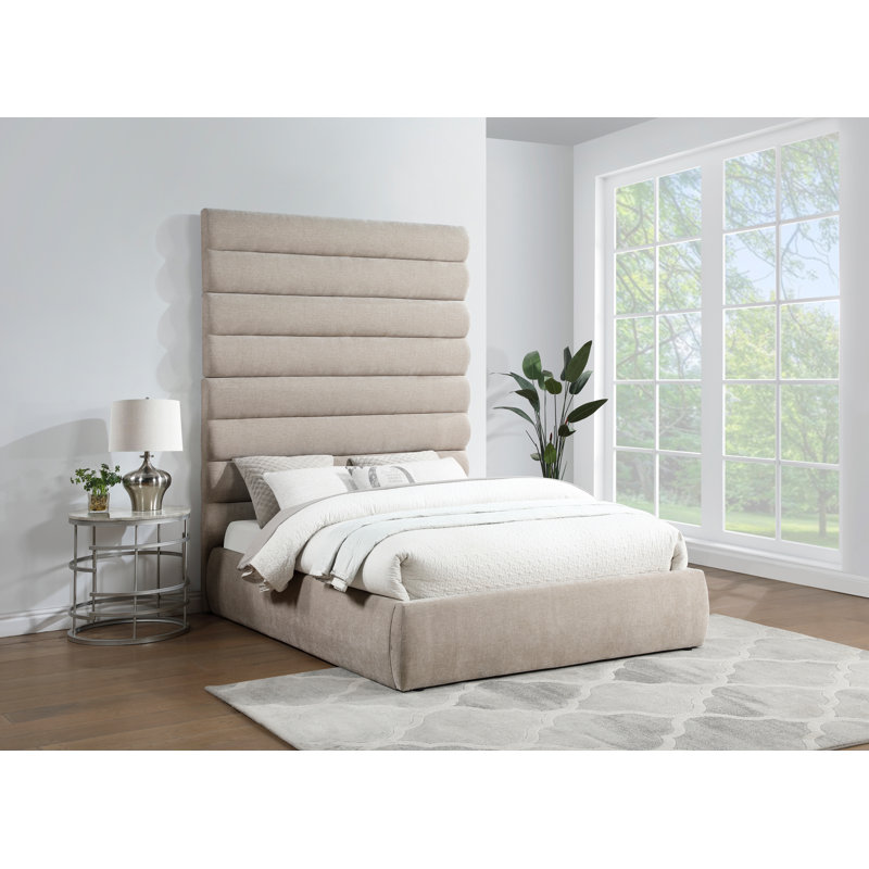 Lit en tissu Adam, Beige, Grand lit, Chenille Fabric