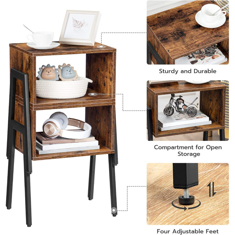Rustic Brown Industrial Stackable Nightstands with Metal Legs