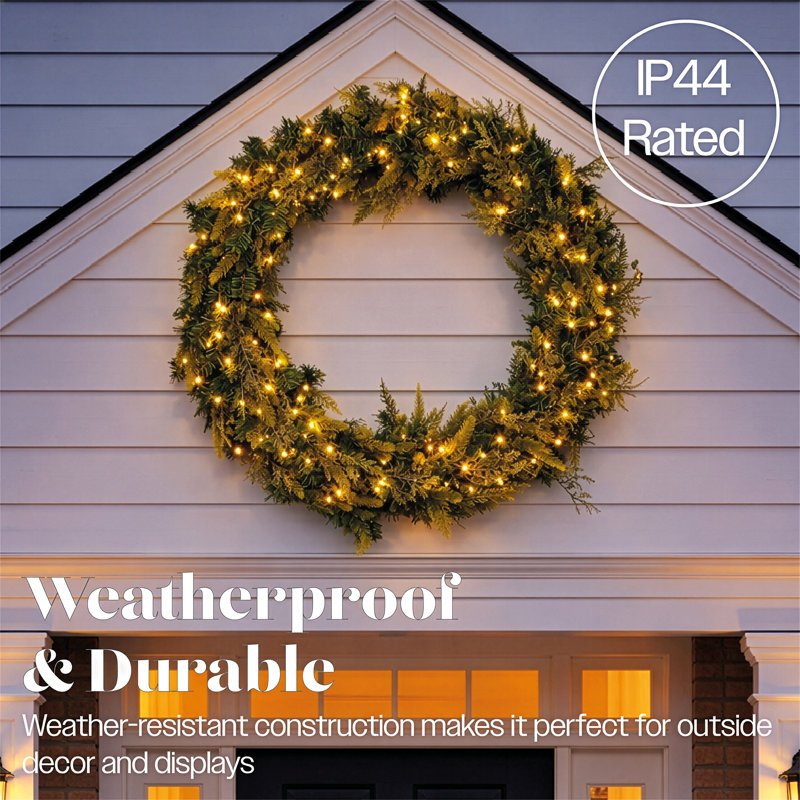 200 LED's Warm White Wreath Outdoor Decoration with Timer 94CM