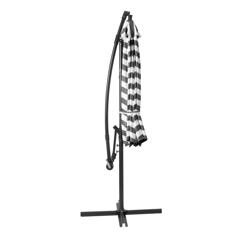 Parasol en porte-à-faux rayé de 120 po Hartt, Gris / Blanc