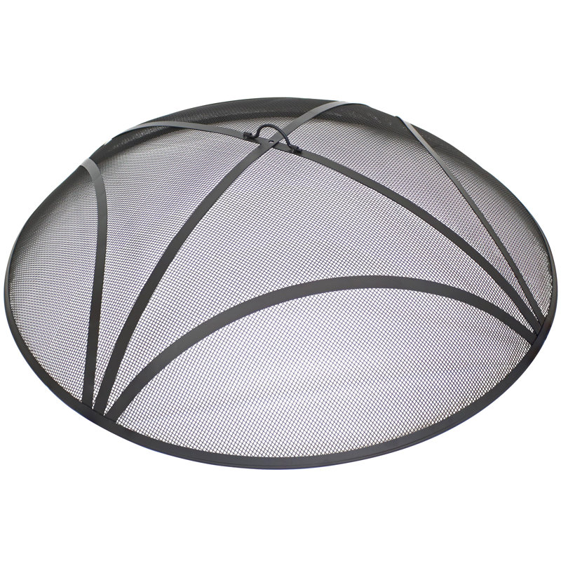  Reinforced Steel Mesh Black Fire Pit Spark Screen with Ring Handle, 9" H x 40" W x 7.6" D
