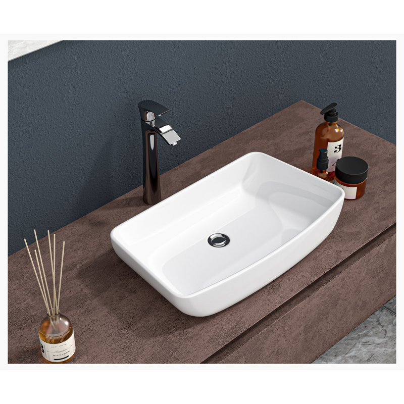 24" x 15" White Ceramic Rectangular Bathroom Vessel Sink
