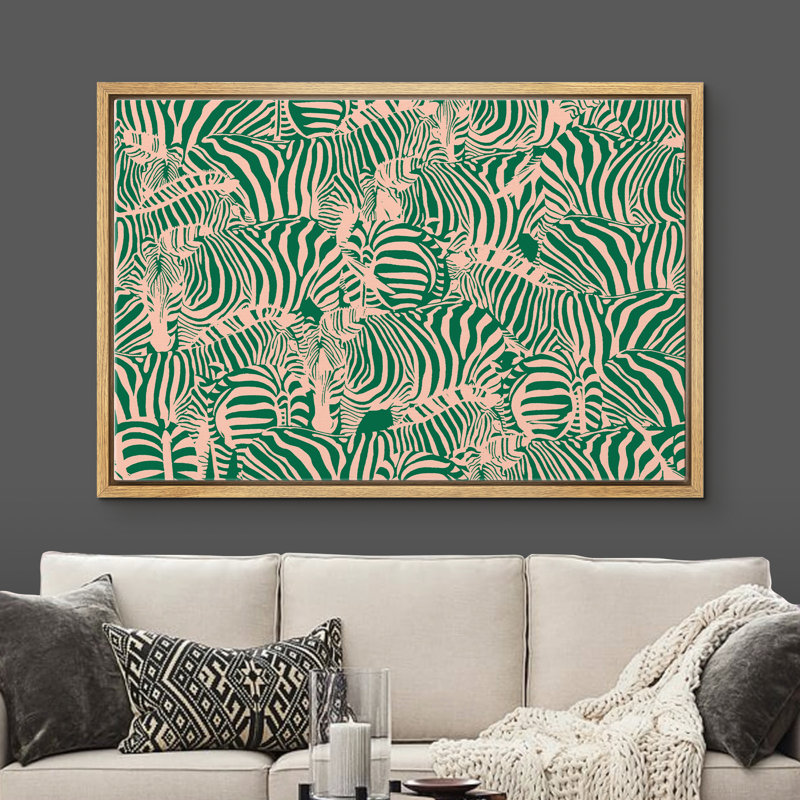 «Profile Of Zebra Herds», art graphique sur toile flottante, Cadre naturel, H 16 po x l 24 po x P 1,5 po