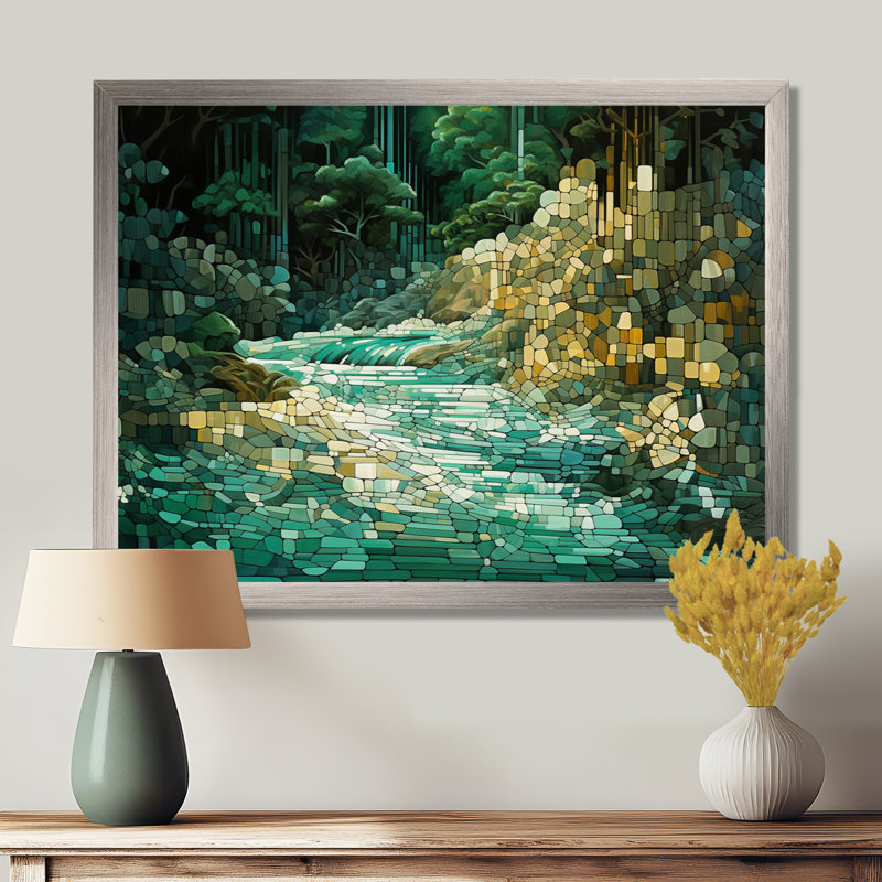 Abstrait forêt émeraude sauvage, rivière I, 12" H x 20" W, Black Picture Framed