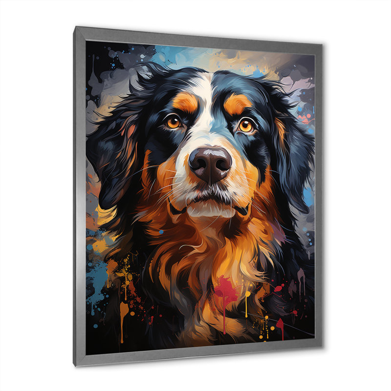 Bernese Mountain Majesty sur toile, Cadre simple argenté, H 44 po x l 34 po x P 1,5 po